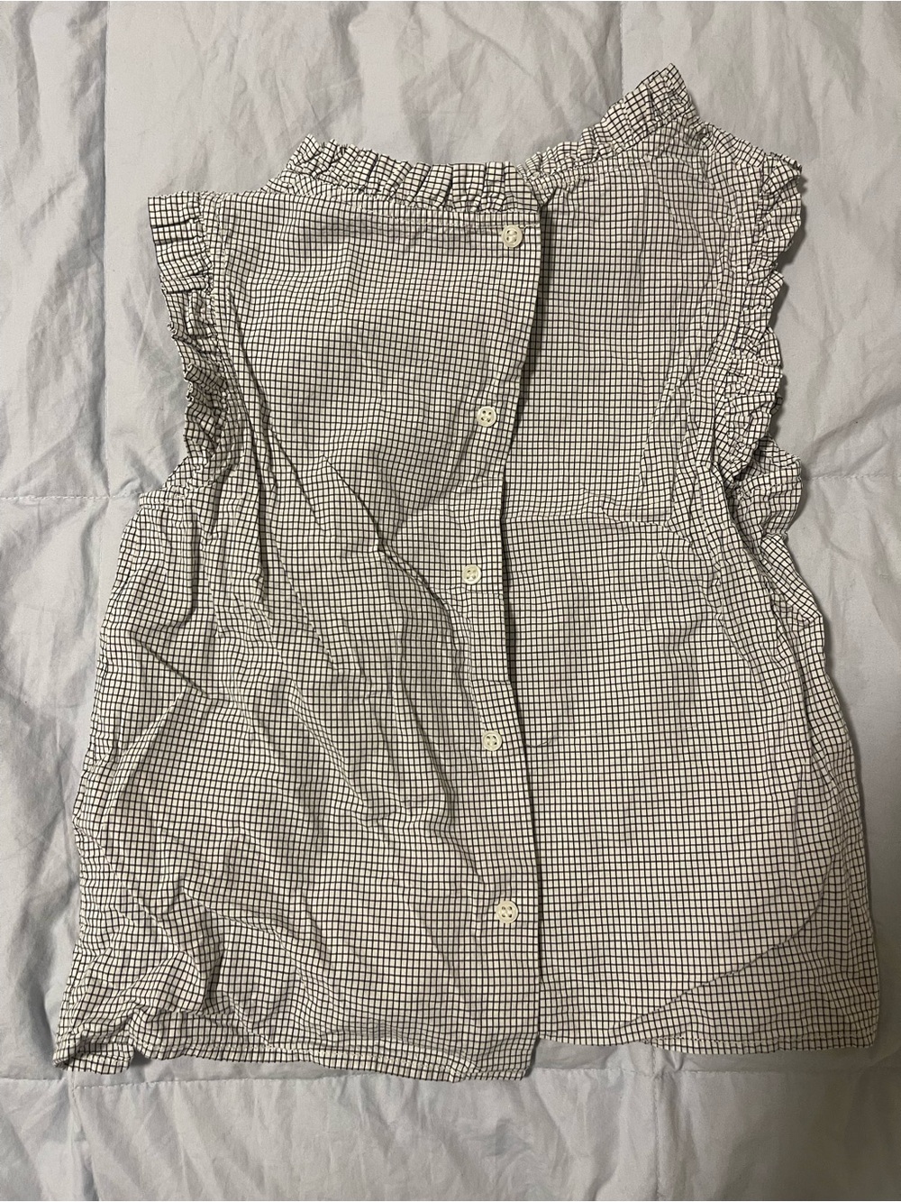 Bonpoint Black and White Gingham Ruffle Neck Sleeveless Top - Picture 2 of 3